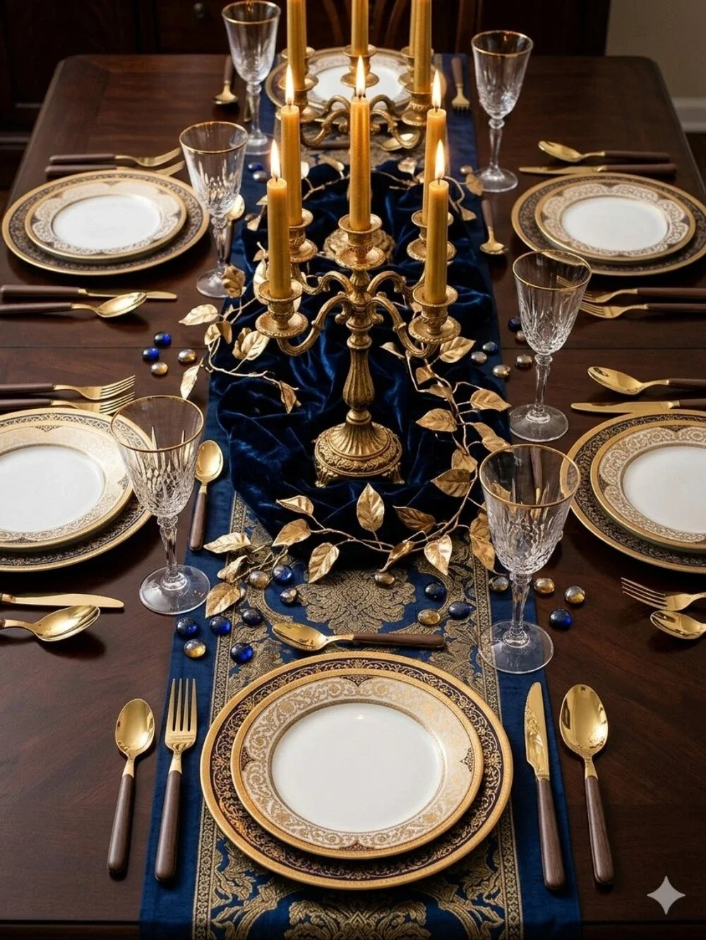 Gold and Dark Wood Flatware Set - 24-Piece Home Dining‎ Cutlery